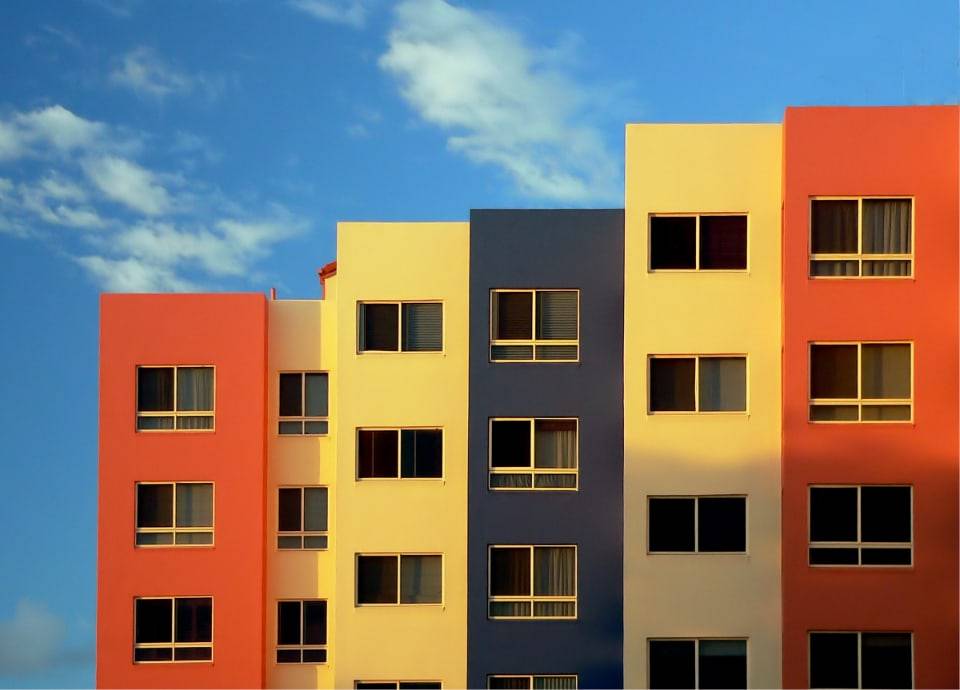 Colorful multi-family apartment building