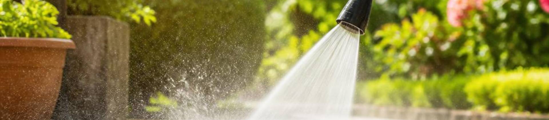 Pressure washing a garden patio